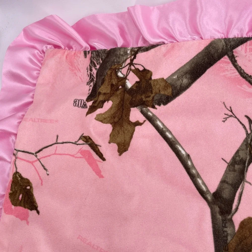 Carstens Realtree AP Pink Camo Baby Blanket Satin Ruffle Trim Fleece 30x30